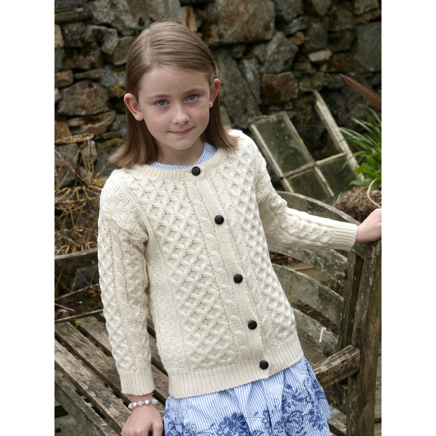 Children's Aran Merino Wool Natural Cardigan