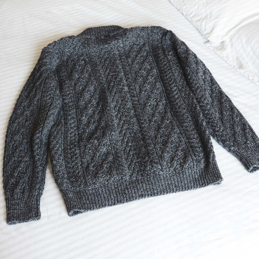 Men's Aran Zip Charcoal Cardigan