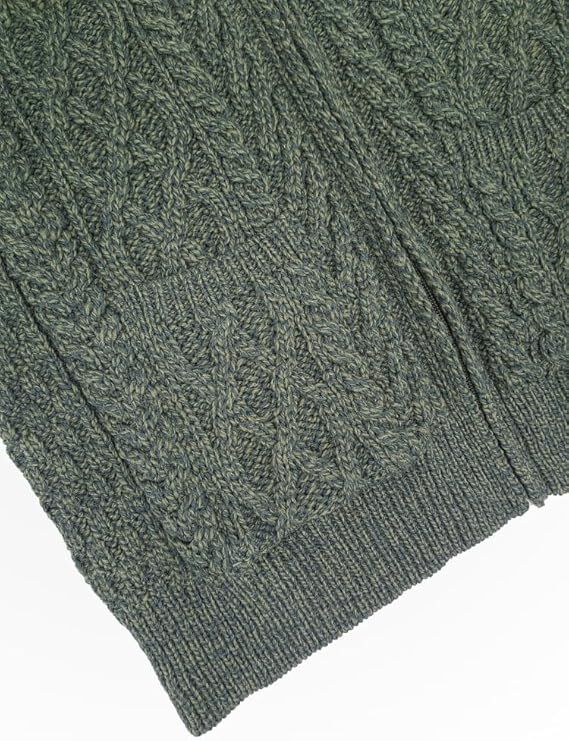 Men's Aran Full Zip Green Cardigan