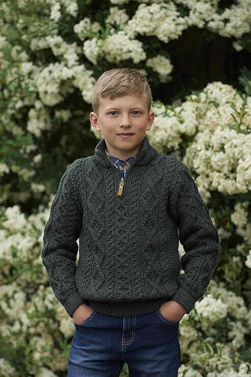 Kids Quarter Zip Merino Wool Green Jumper
