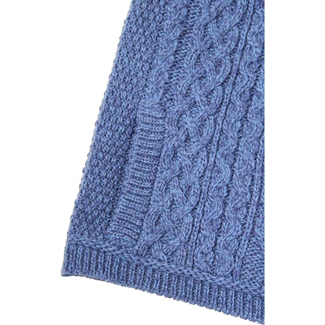 Ladies Irish Cable Knit Side Zip Cardigan Marl Blue