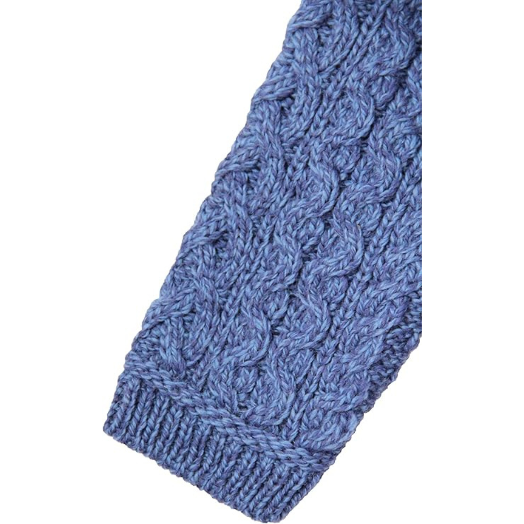 Ladies Irish Cable Knit Side Zip Cardigan Marl Blue