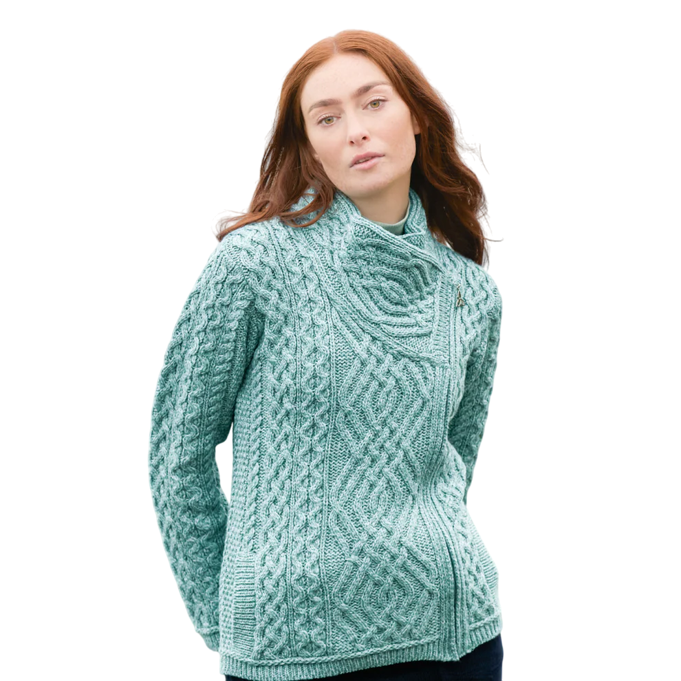 Ladies Side Zip Aran Mermaid Cardigan