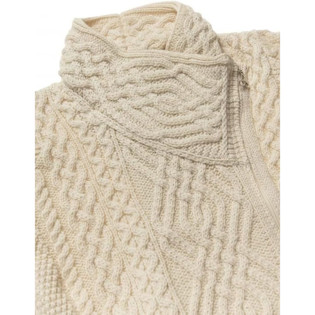 Ladies Aran Cable Knit Side Zip Natural Cardigan