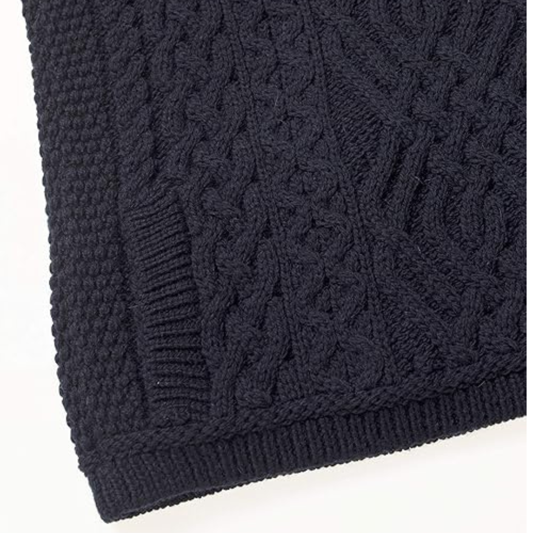 Ladies Aran Knit Trinity Zip Navy Cardigan