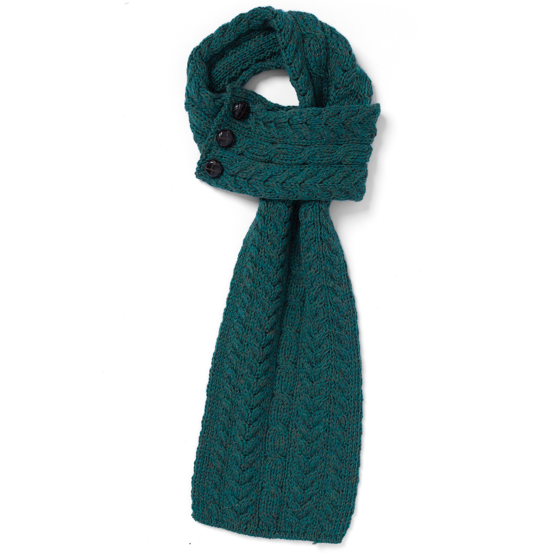 Aran Buttoned Loop Blue Scarf