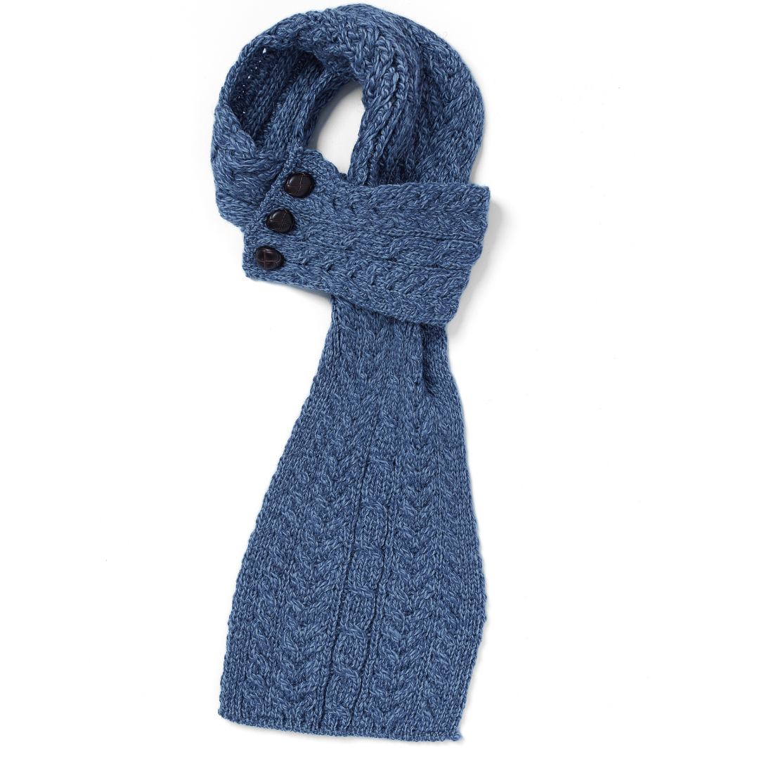 Aran Buttoned Loop Blue Scarf