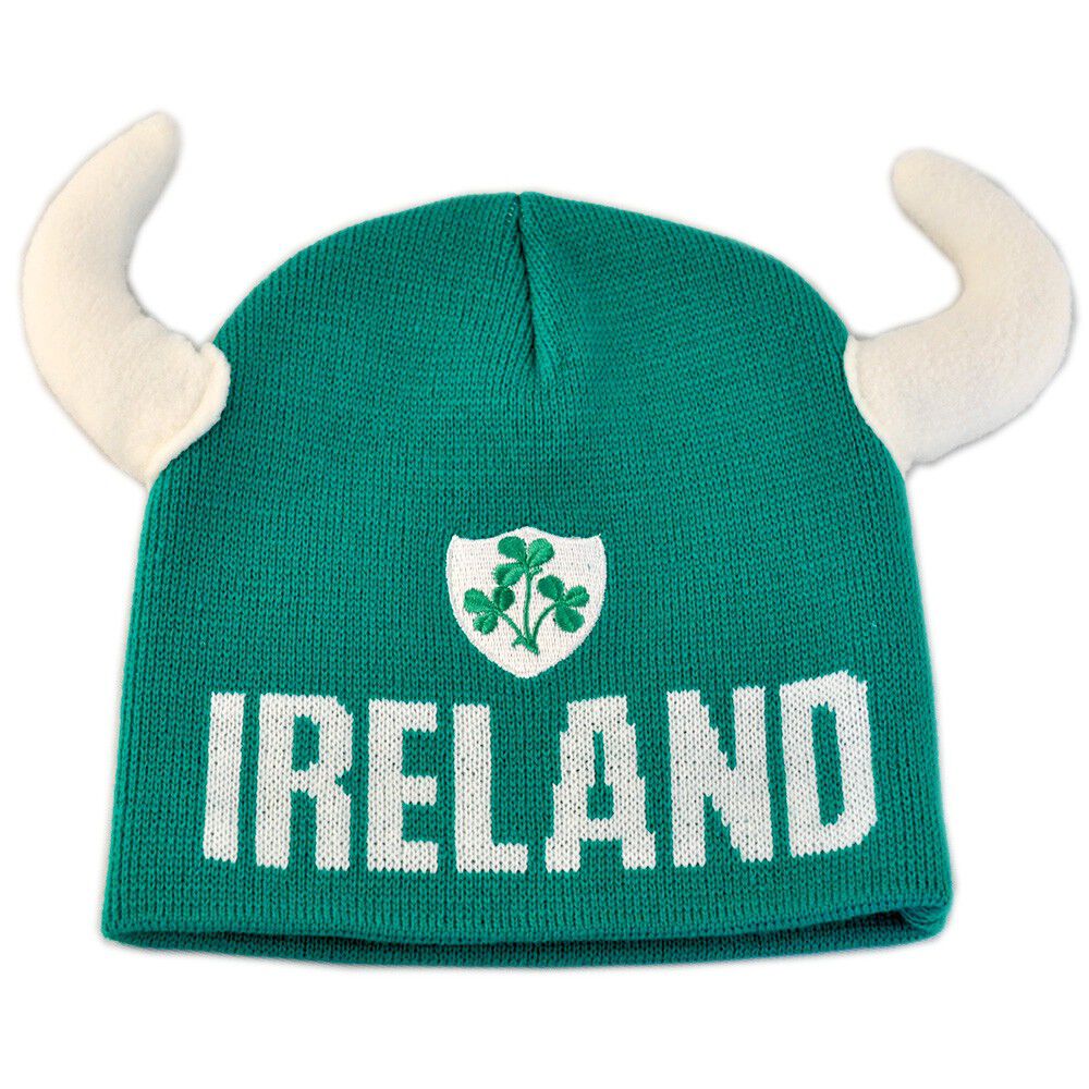 Kid's Beanie Hat with Viking Horns & Ireland Crest Green