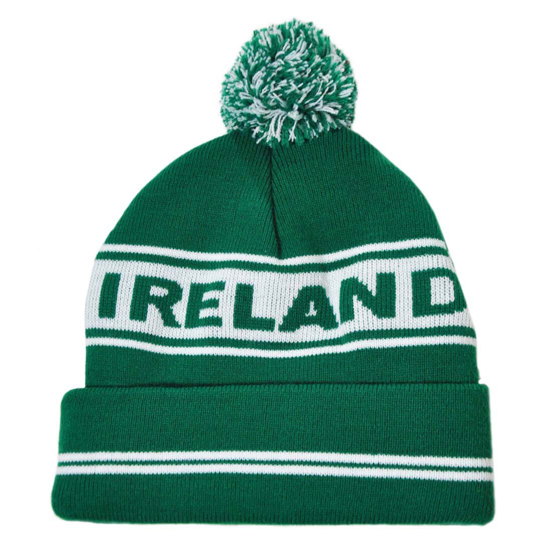 Green Ski Bobble Hat Designed With Ireland Text & White Banner