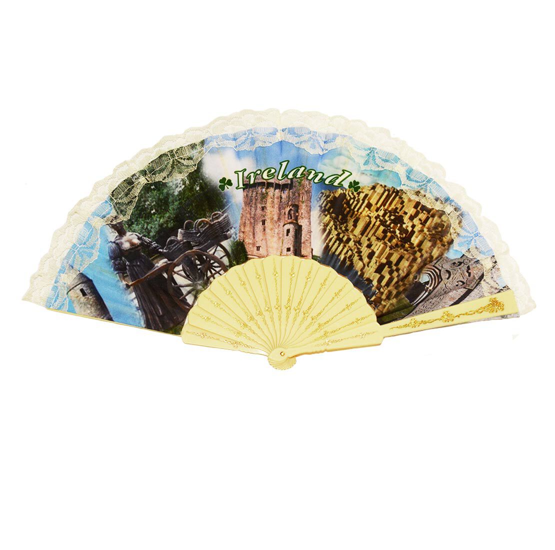 Irish Designed Fan With Molly Malone Blarney Castle & Giants Causeway Design