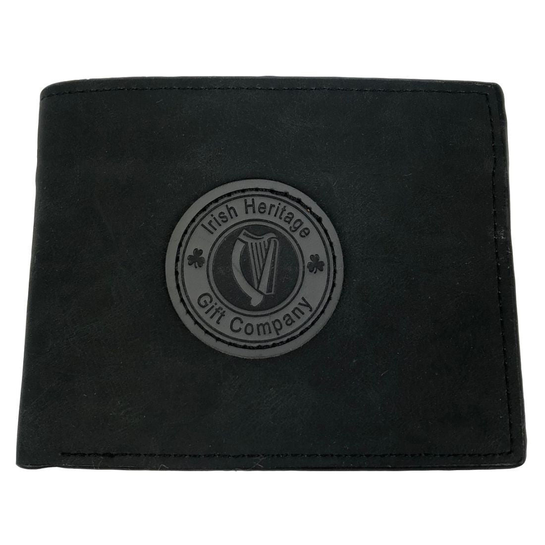 Irish Heritage Gift Company Black Harp Seal Design Leather Wallet