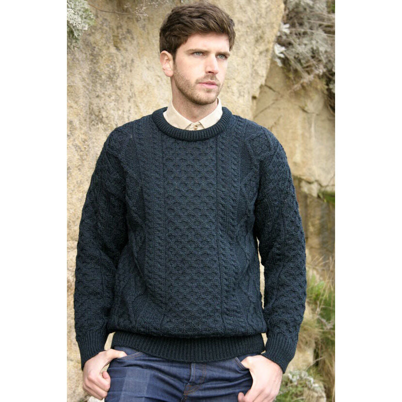 Men's Aran Crew Neck Blackwatch Jumper