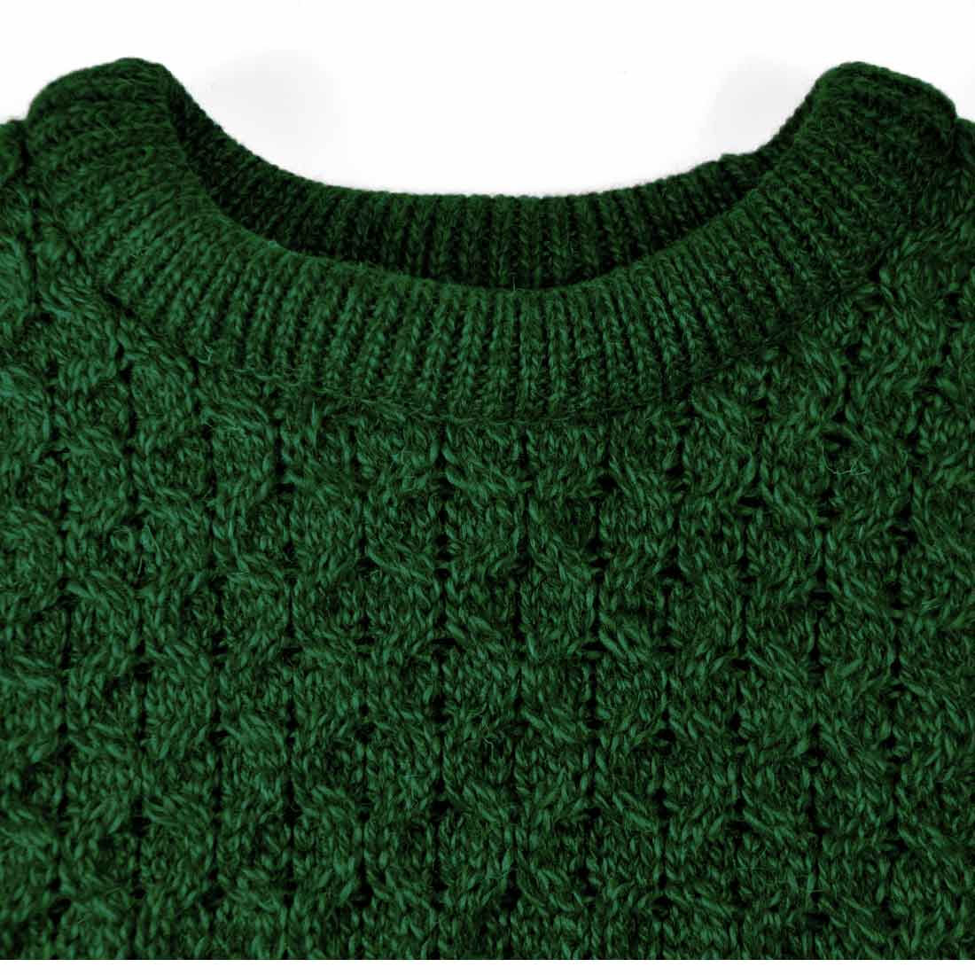 Men's Merino Wool Aran Crew Neck Green Jumper