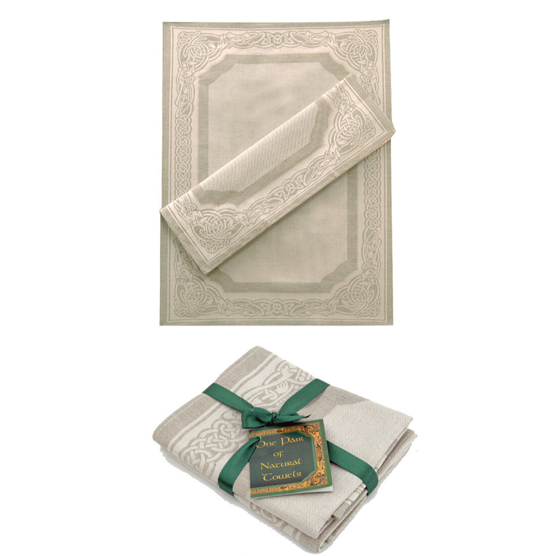 Natural Linen Glass & Mirror Cloths With Keltic Detail (2 Pack)