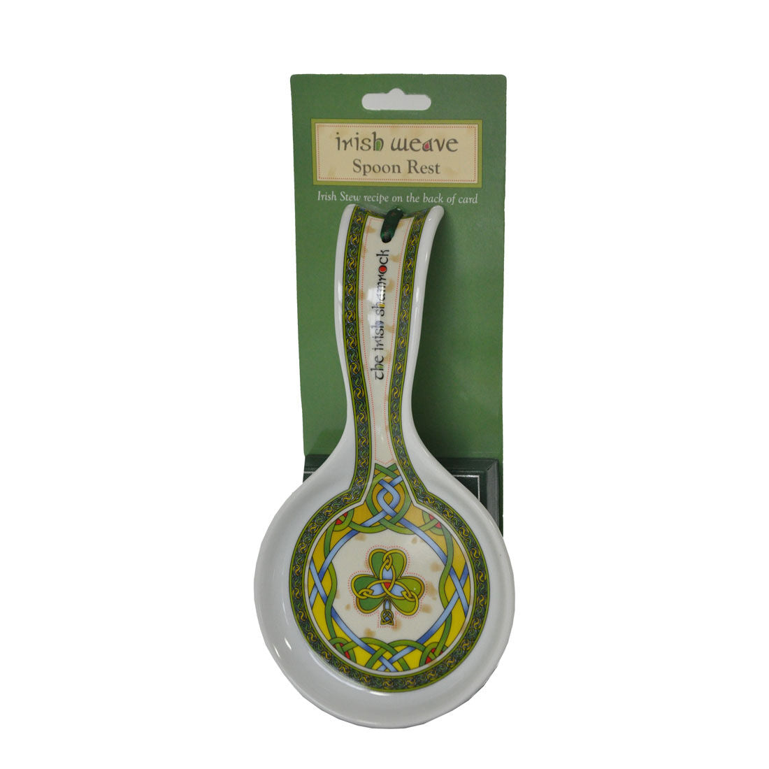 Irish Weave Ceramic Spoon Rest With Celtic & Shamrock Design 230mm X 75mm