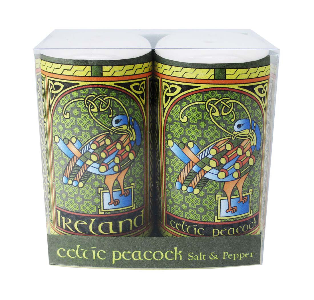 Celtic Peacock Ireland Salt & Pepper Shaker With Aed Trinity Irish Design