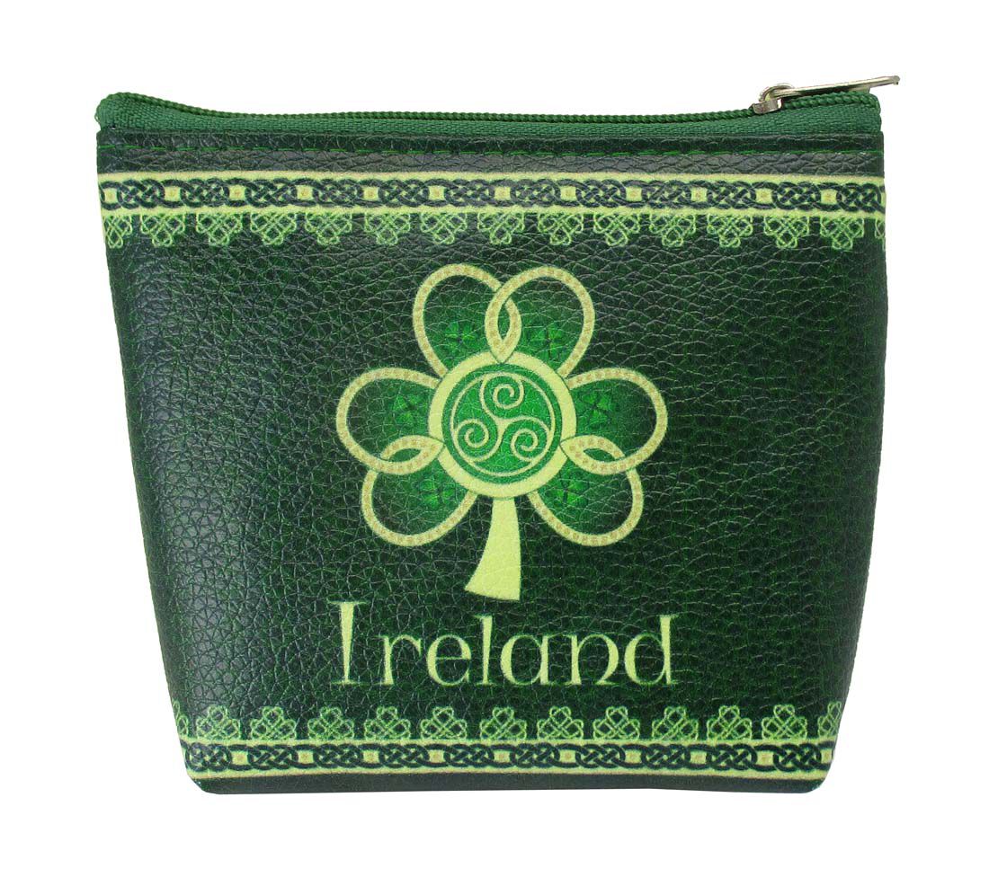 Shamrock Spiral Ireland Clip Purse With A Green & Yellow Celtic Design