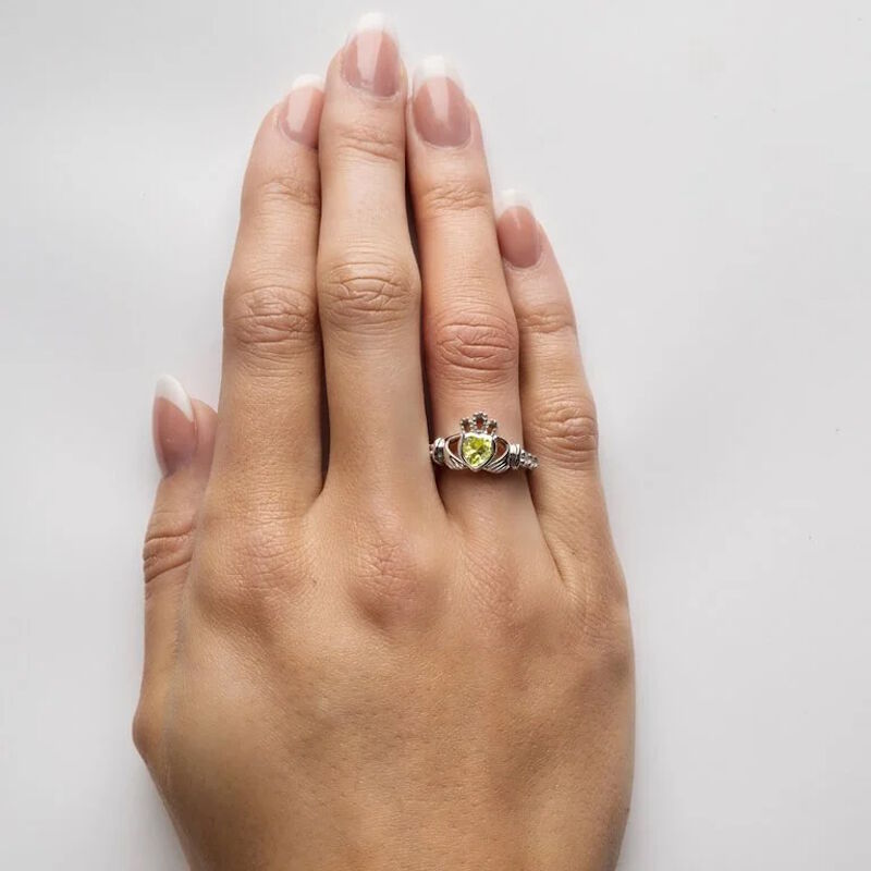 Platinum Plated Claddagh August Birthstone Ring