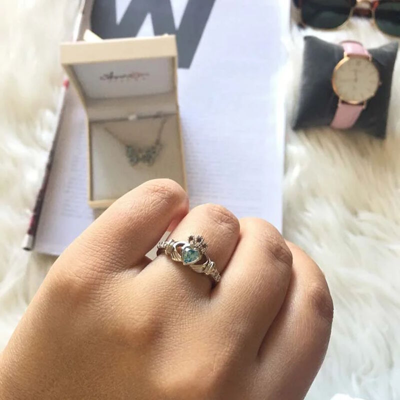 Platinum Plated Claddagh December Birthstone Ring