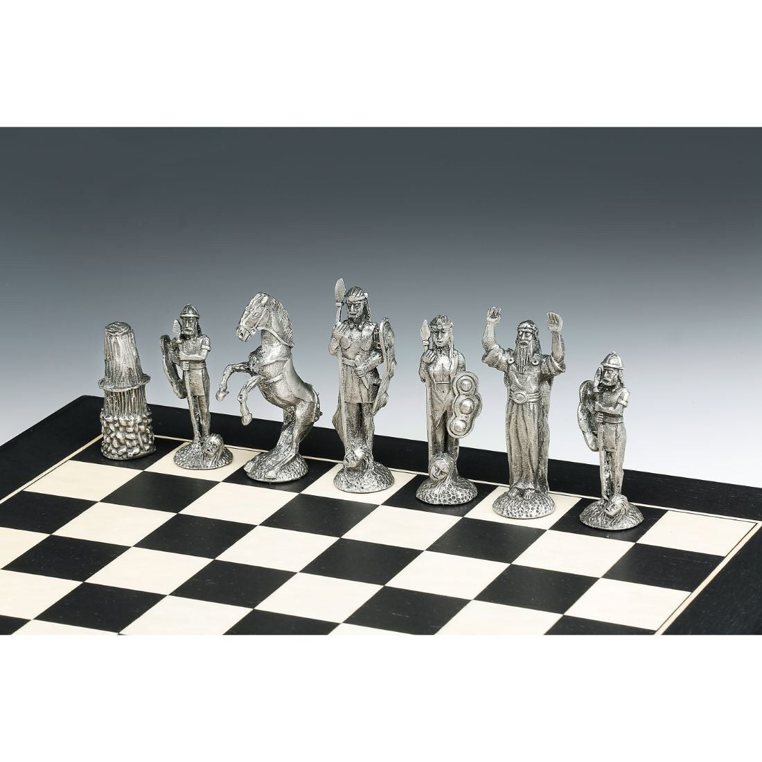 Mullingar Pewter Medieval Irish Designed Chess Set With Board