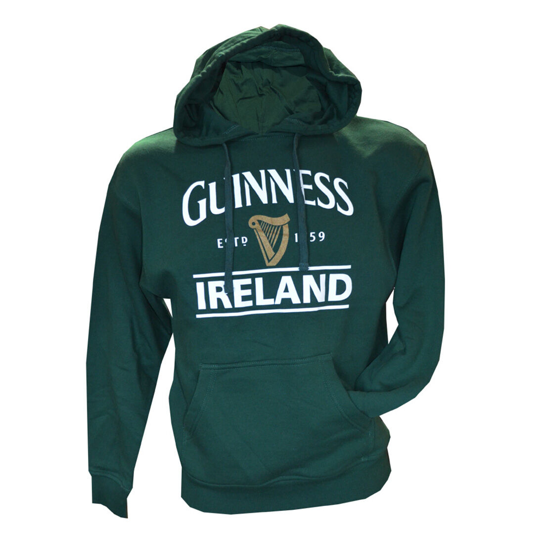 Dark green hoodie with Guinness Ireland logo and front pocket