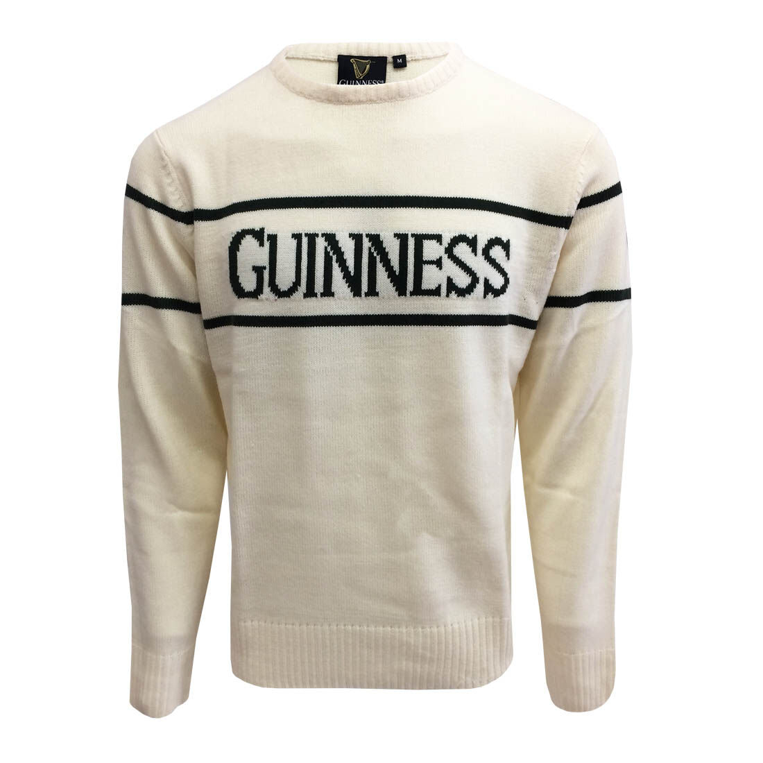 Guinness Men's Knit Sweater With Green Guinness Text Cream