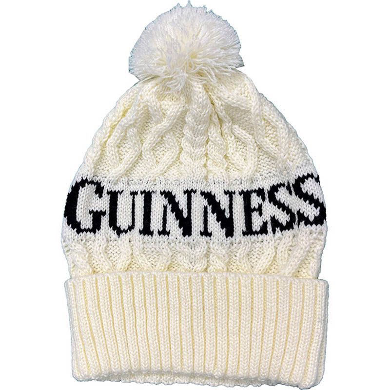 Guinness Aran Style Knit Bobble Hat Cream