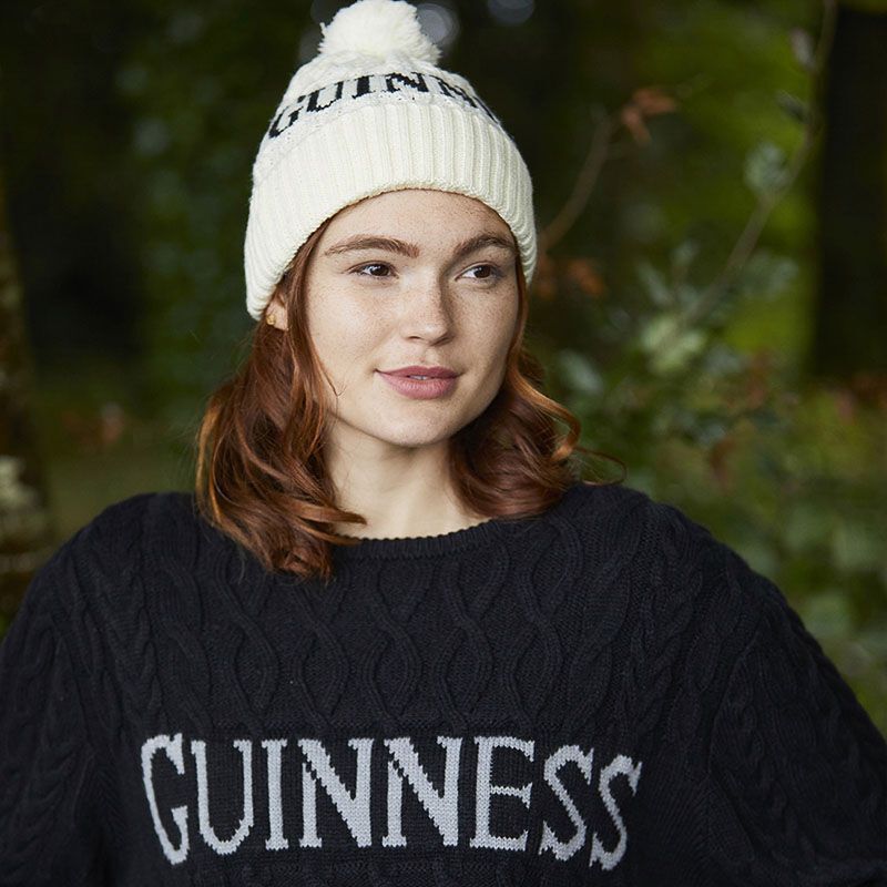 Guinness Aran Style Knit Bobble Hat Cream
