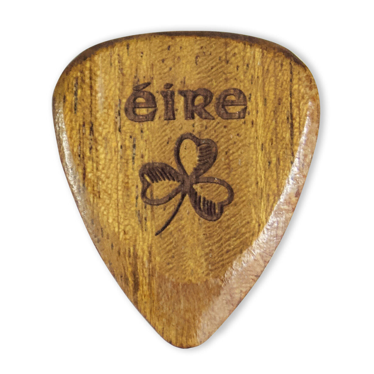 Dark Wooden Guitar Pick With Eire & Shamrock Design