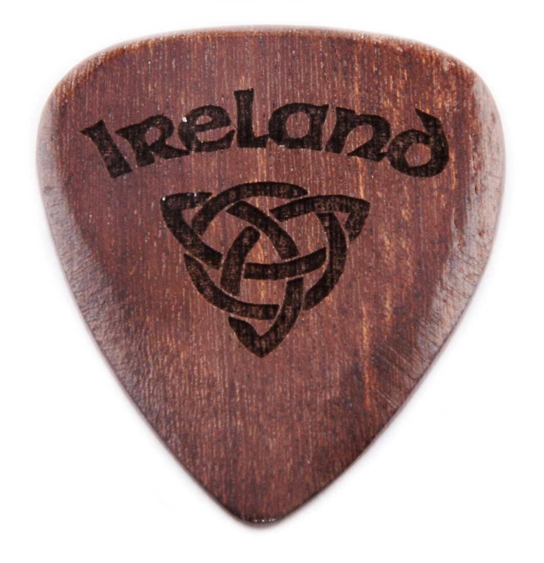 Dark Wooden Guitar Pick With Ireland & Celtic Knot Design