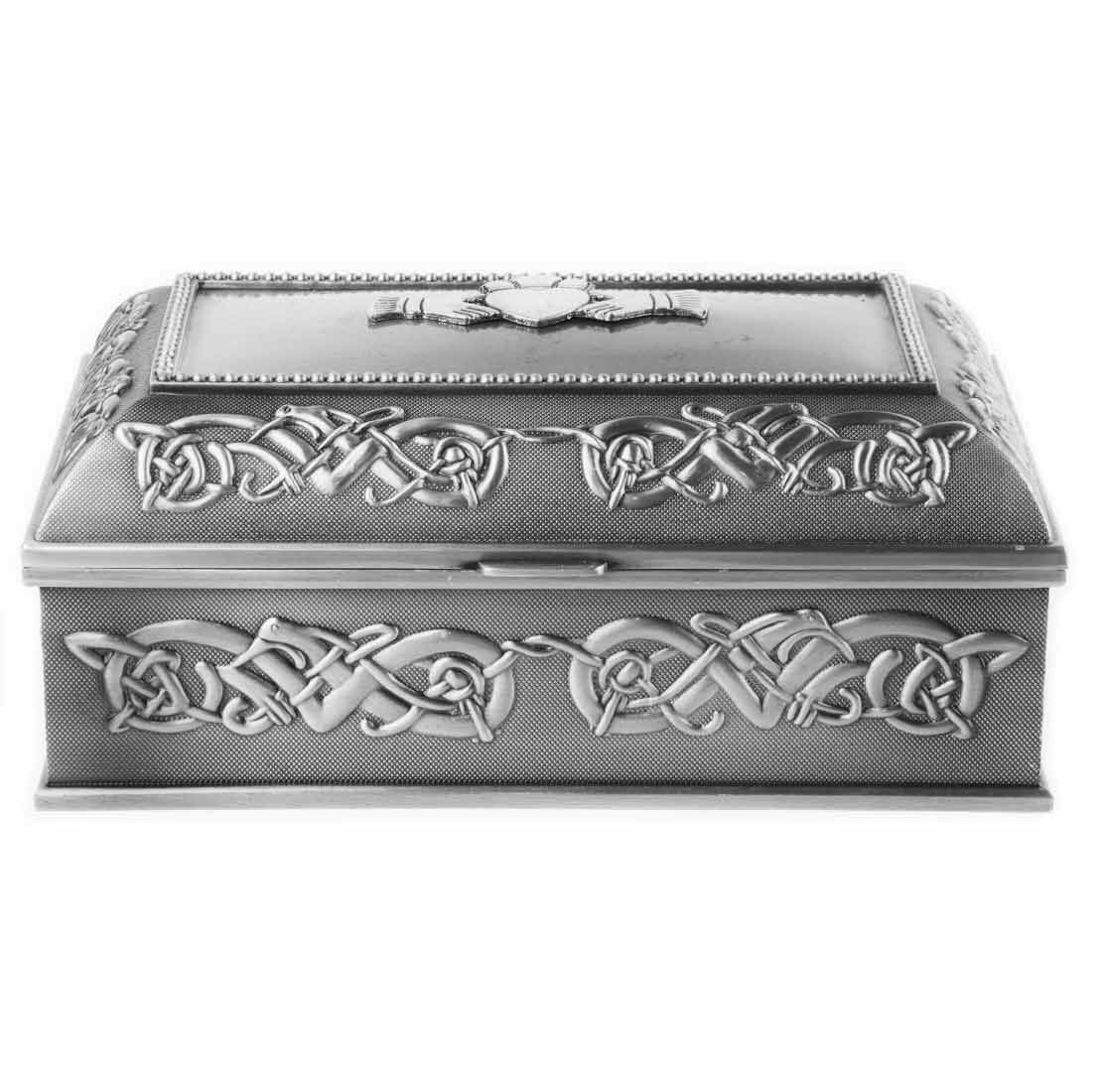 Pewter Jewellery Box Claddagh Pattern Small