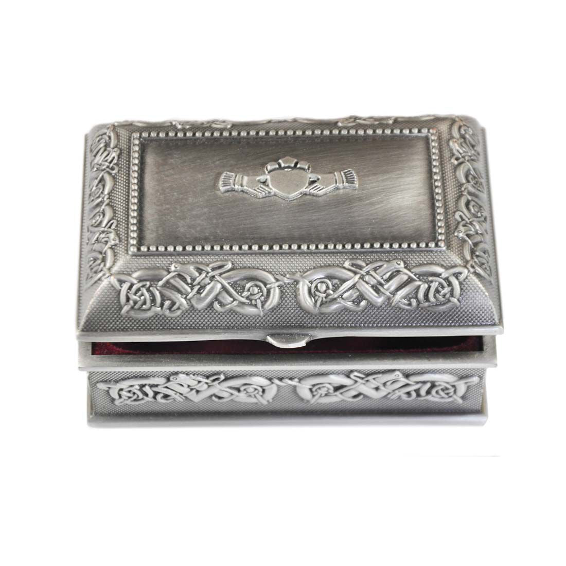 Pewter Jewellery Box Claddagh Pattern Small