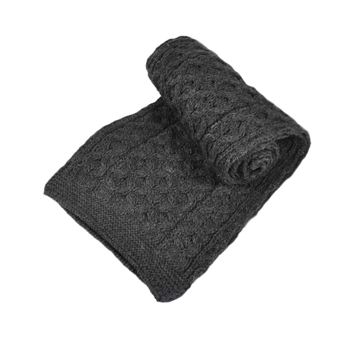 Aran Merino Wool Honeycomb Charcoal Scarf