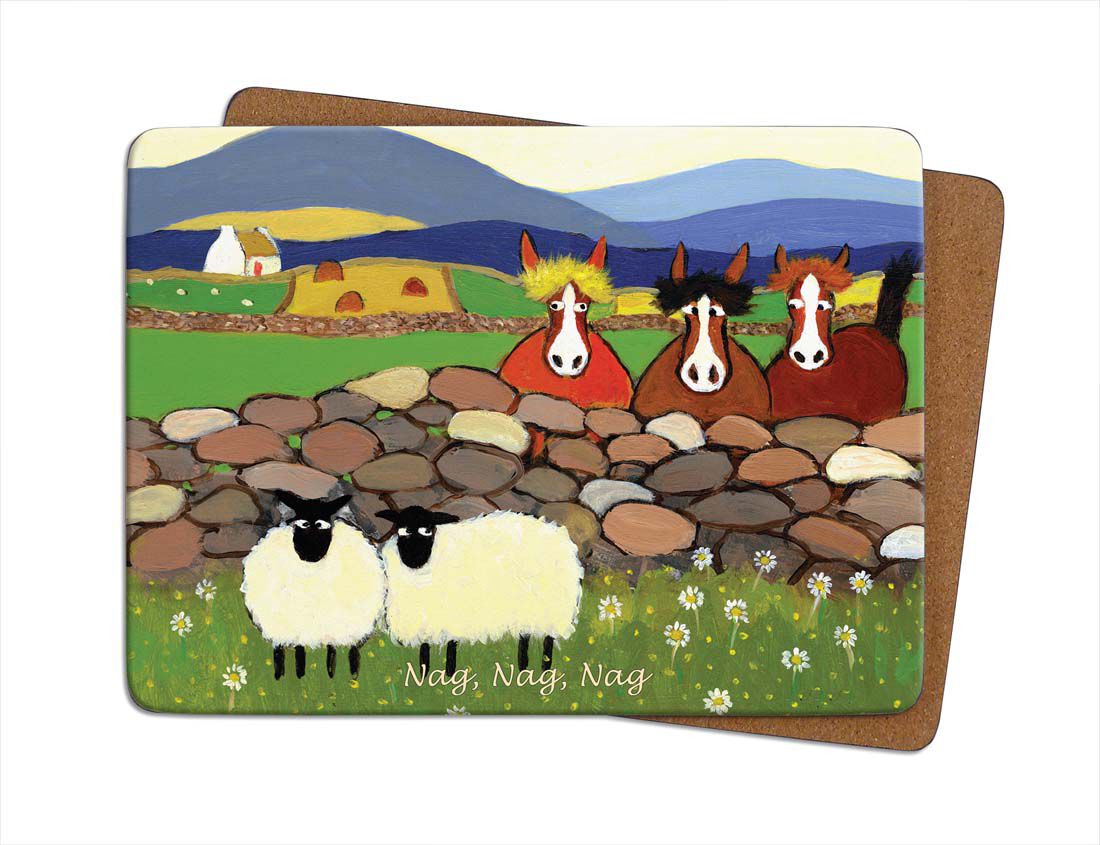 Irish Designed Placemat With Two Sheep & Three Horses With The Text 'nag Nag Nag'