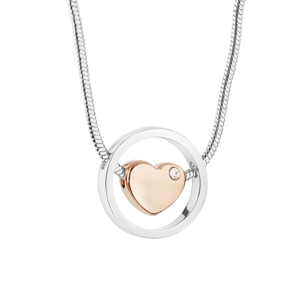 Newbridge Silverware Silver Plated Necklace With Rose Gold Plated Heart & Clear Stone