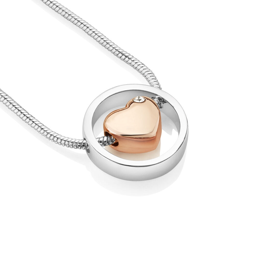 Newbridge Silverware Silver Plated Necklace With Rose Gold Plated Heart & Clear Stone