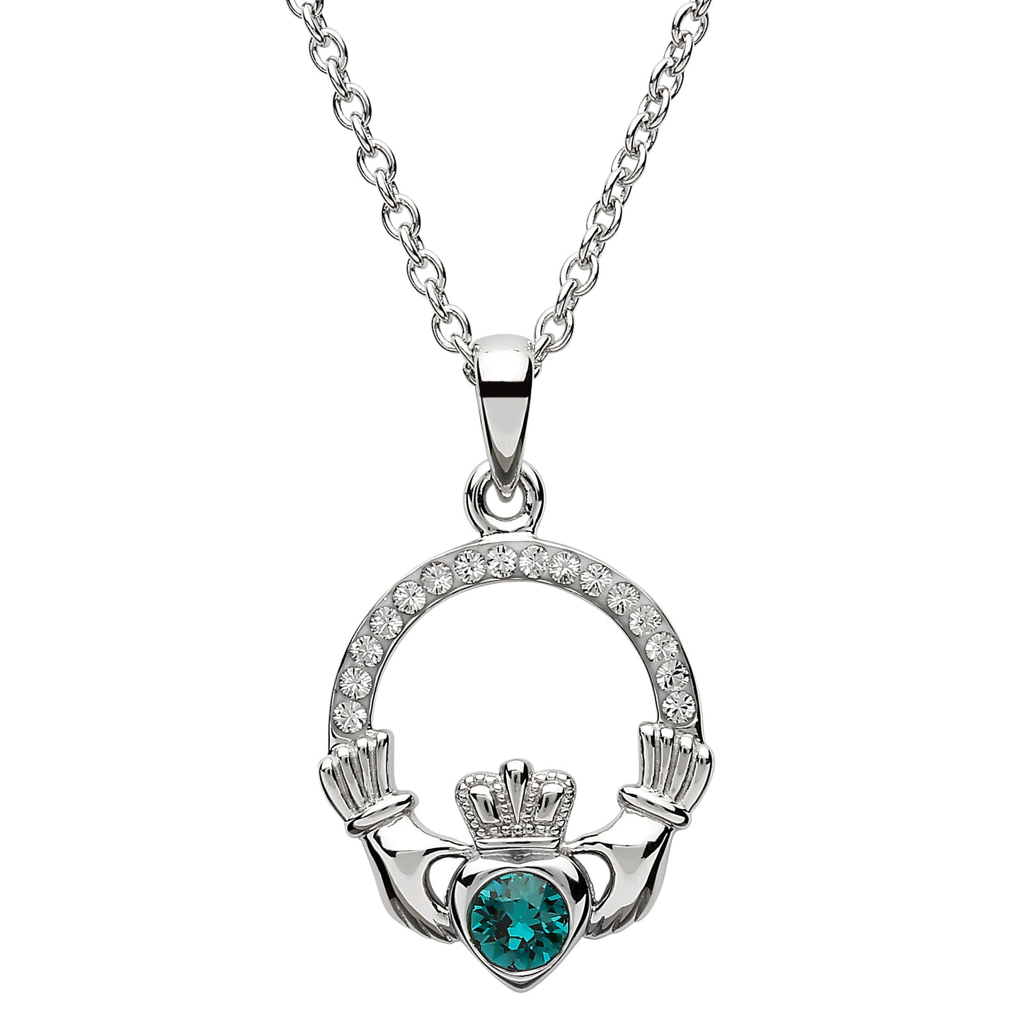 Shanore Claddagh May Green Crystal Birthstone necklace Adorned With Crystal