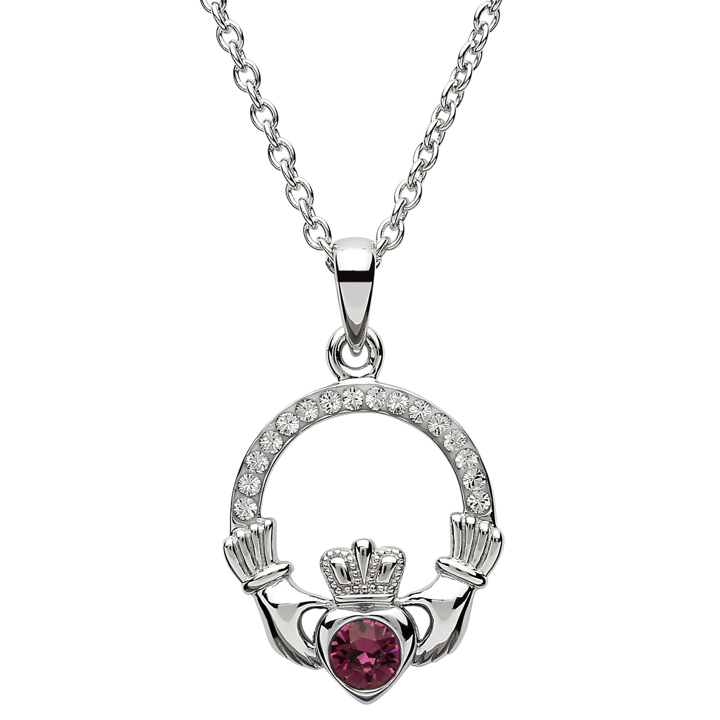 Shanore Claddagh February Amethyst Birthstone Necklace Adorned With Crystal