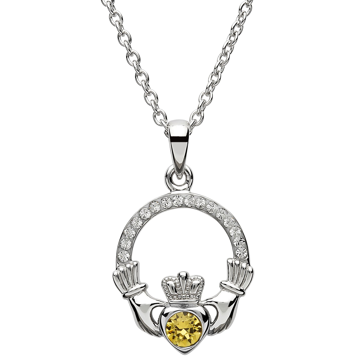 Shanore Claddagh November Topaz Birthstone Necklace Adorned With Crystal