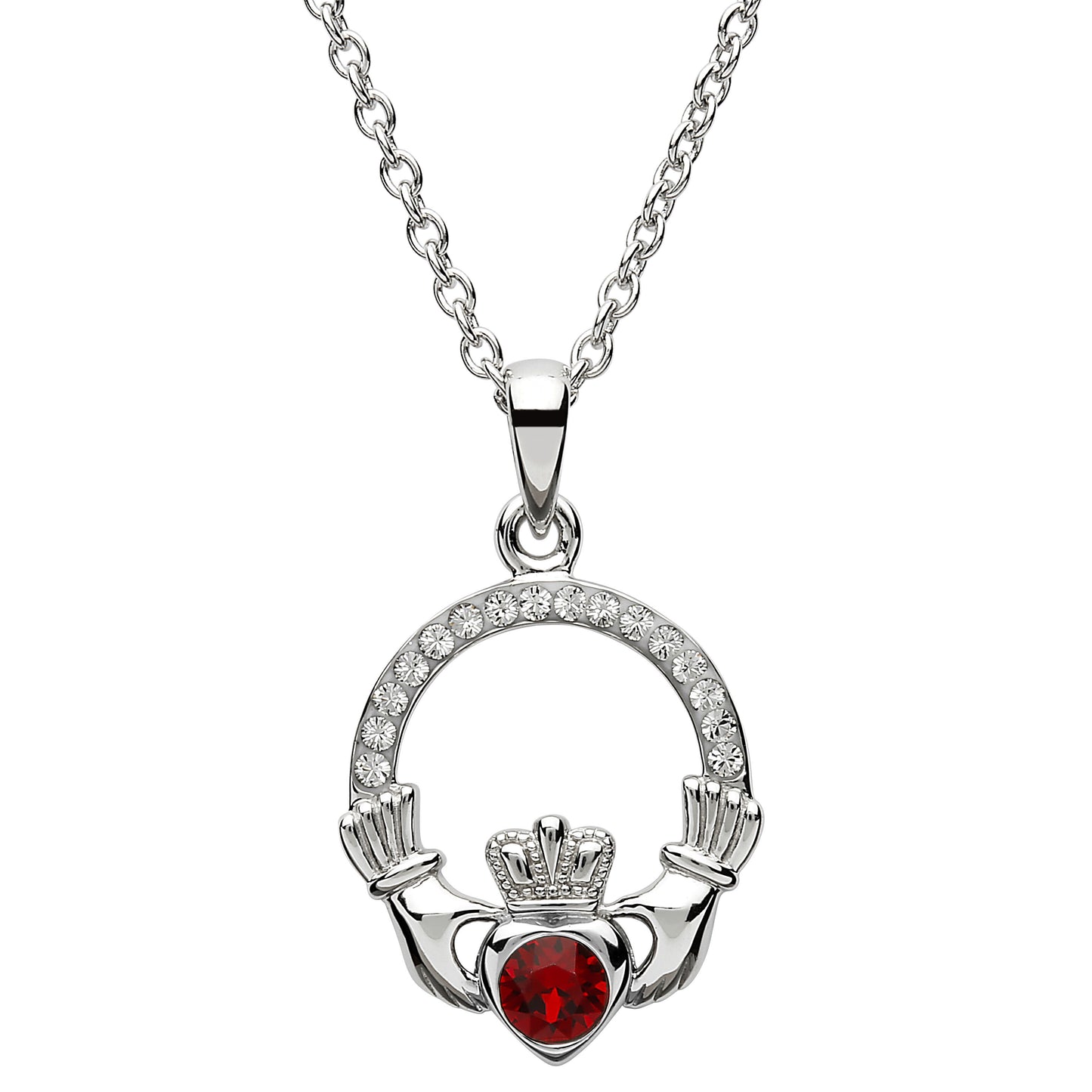 Shanore Claddagh January Garnet Birthstone Necklace Adorned With Crystal