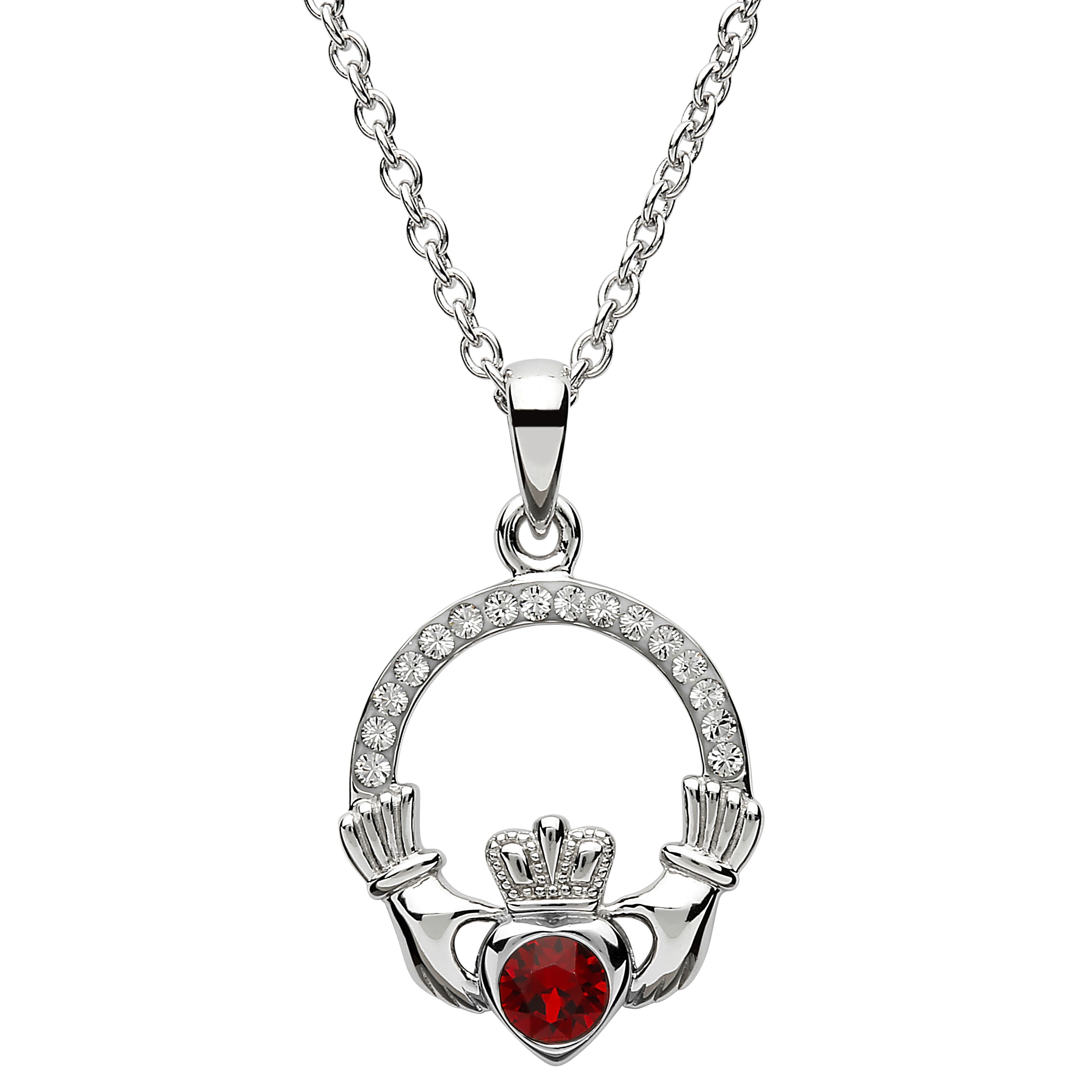 Shanore Claddagh January Garnet Birthstone Necklace Adorned With Crystal