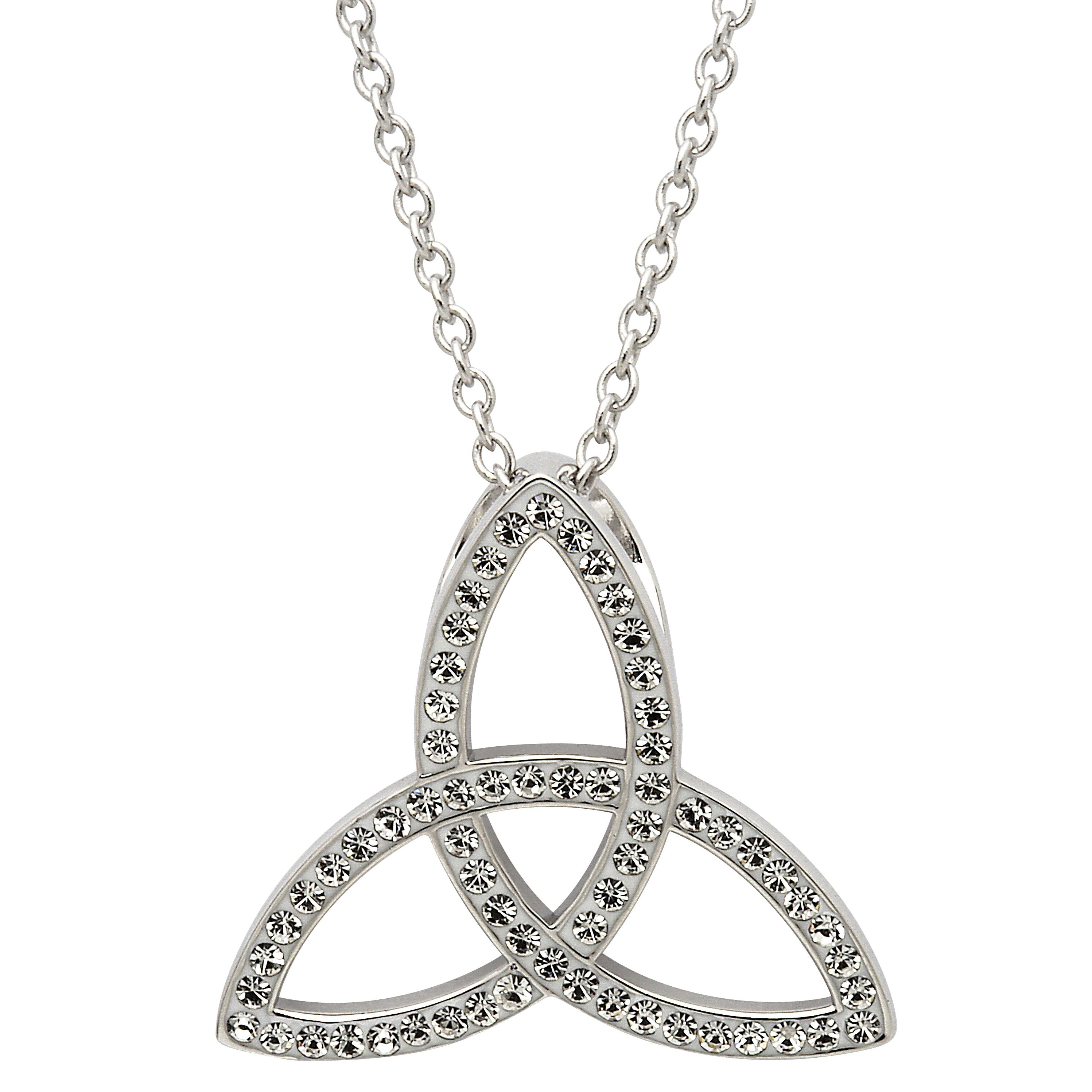 Platinum Plated Trinity Necklace With Clear Crystals