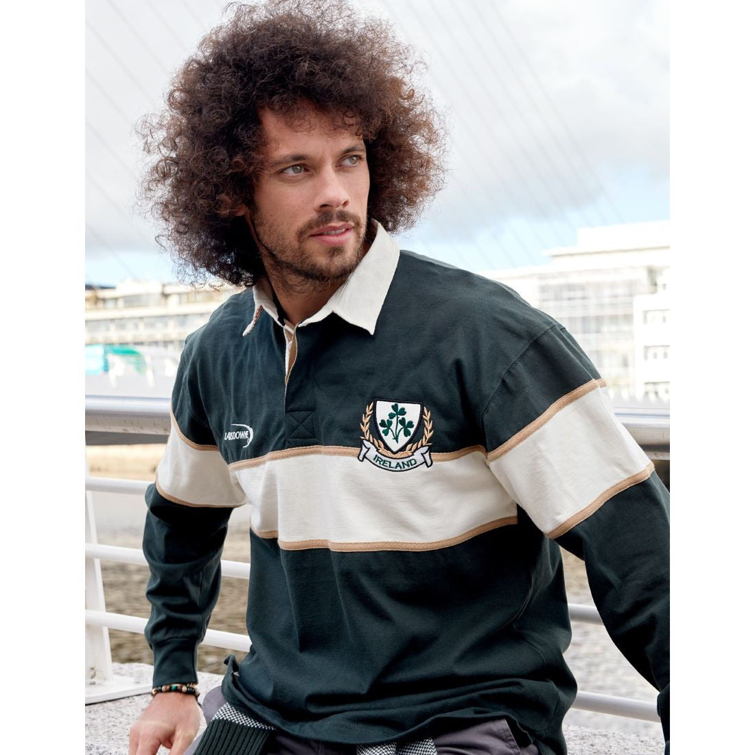 Ireland Striped Long Sleeve Rugby Shirt Bottle & Natural