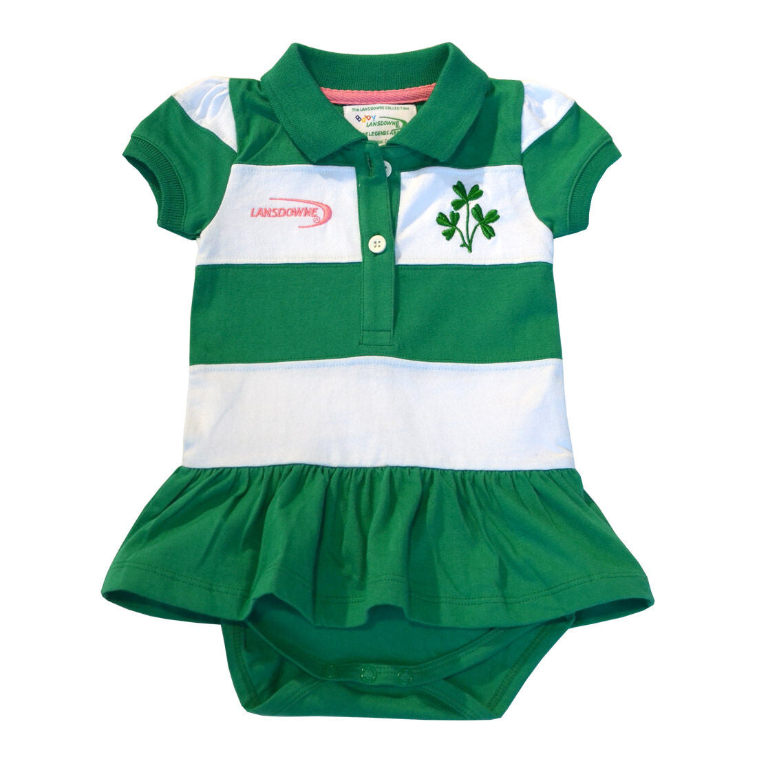 Green & White Striped Baby Dress Vest With Shamrock Design