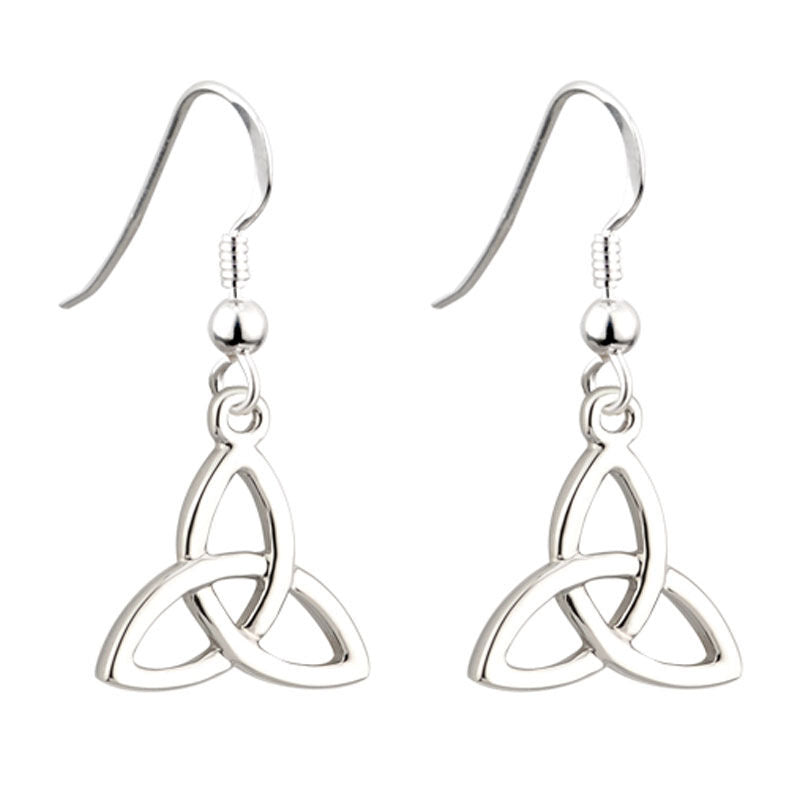 Rhodium Plated Trinity Knot Drop Earrings