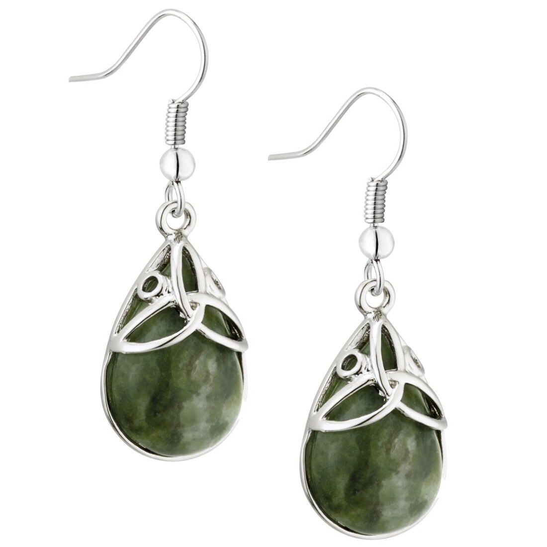 Connemara Marble Rhodium Plated Oval Marble Trinity Earrings