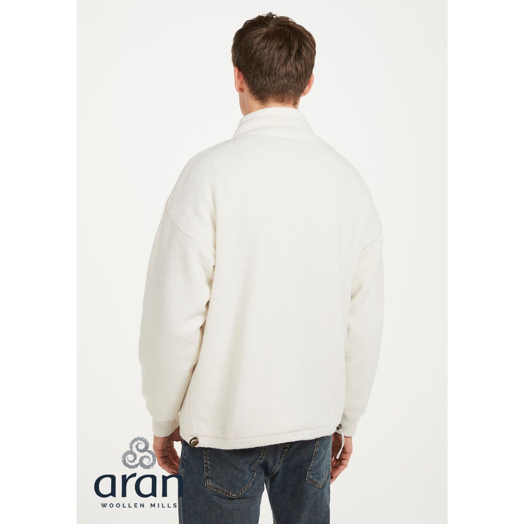 Mens Lined Shetland Wool Zipper White Cardigan