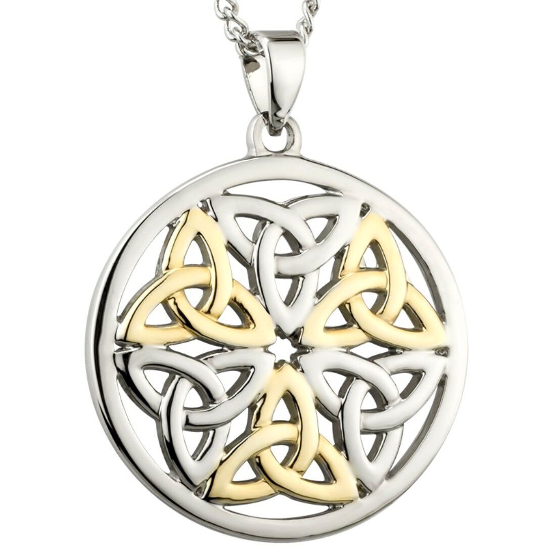 Two Tone Gold & Silver Celtic Trinity Knot Designed Necklace