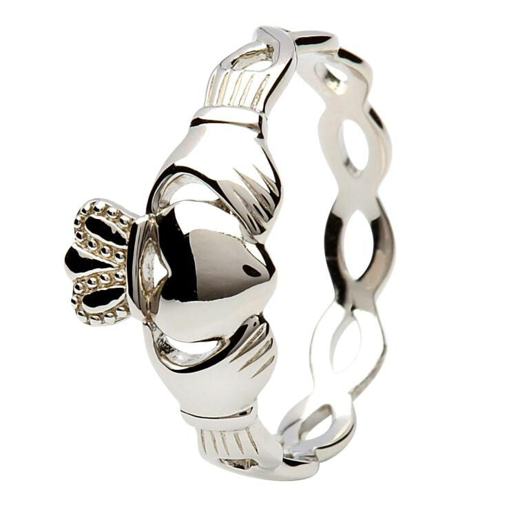 Platinum Plated Claddagh Ring With Intertwining Design
