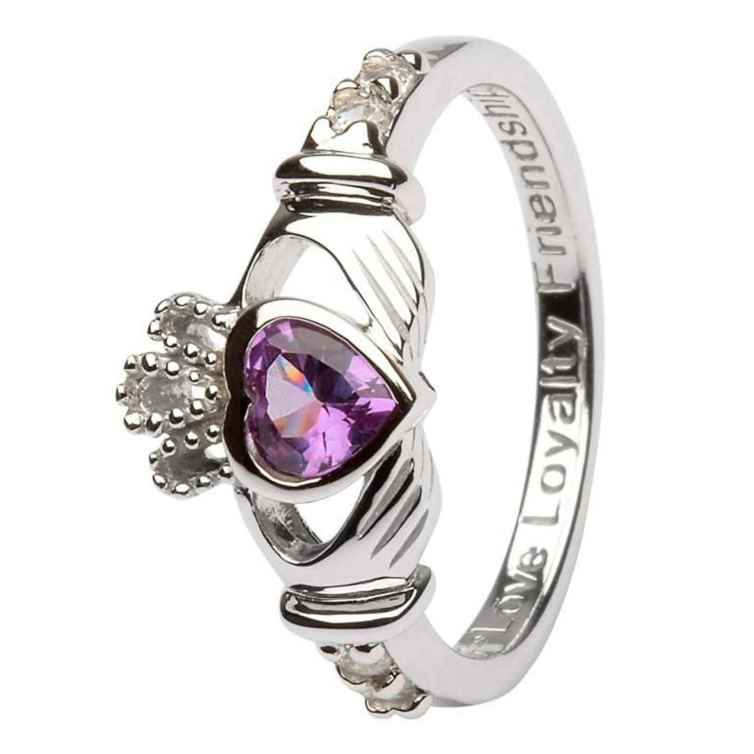 Platinum Plated Claddagh Alexandrite June Birthstone Ring